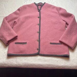 Falkenstein 100% Wool Pink Gray Trim Buttoned Cardigan/Jacket Size 48